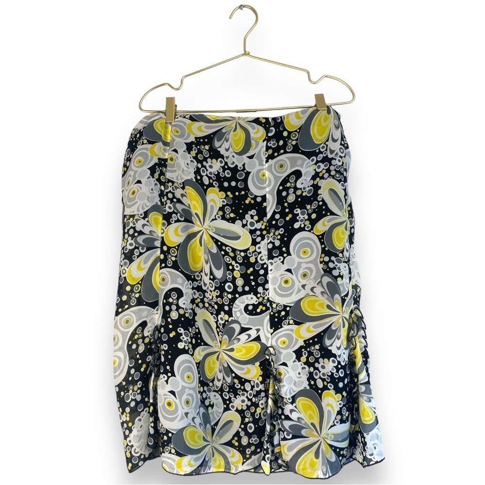 Cato Women's Midi Skirt Abstract Floral Print Yellow Gray Black Size M 340